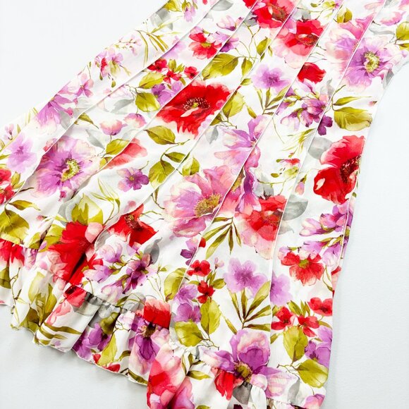 Z STUDIO Watercolor Floral Shift Dress SZ 12 Ruffled Semi-Sheer Pretty Feminine - Picture 5 of 11